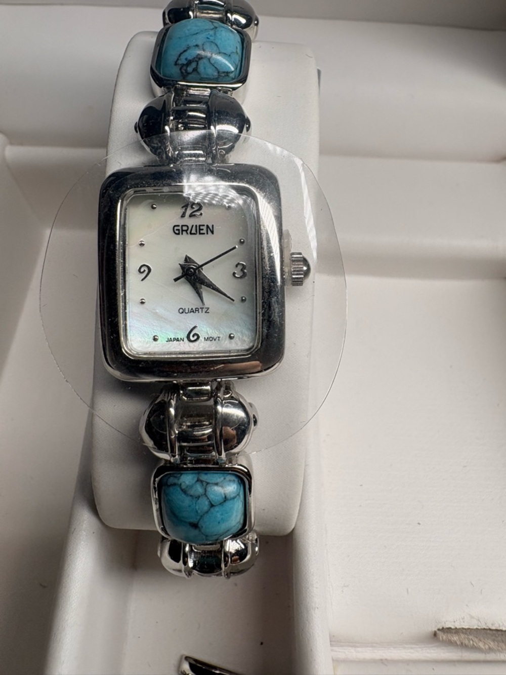 Gruen Vintage Turquoise Coral Silver Tone Bracelet Watch